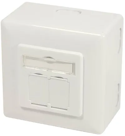 LogiLink NP0124 Cat.6A wall outlet 2 x RJ45 shielded with backbox pure white